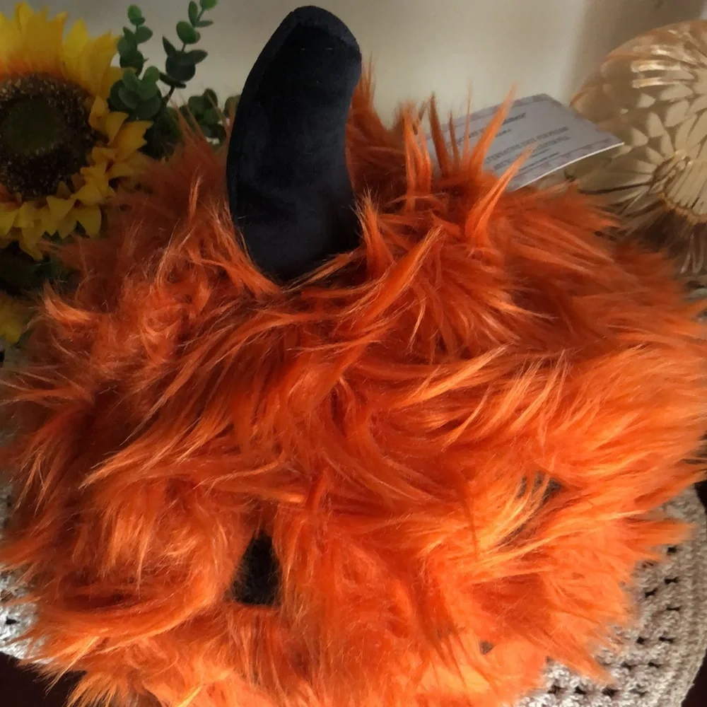 Cupcakes and Cashmere ORANGE Pumpkin Fuzzy Faux Fur Throw Pillow